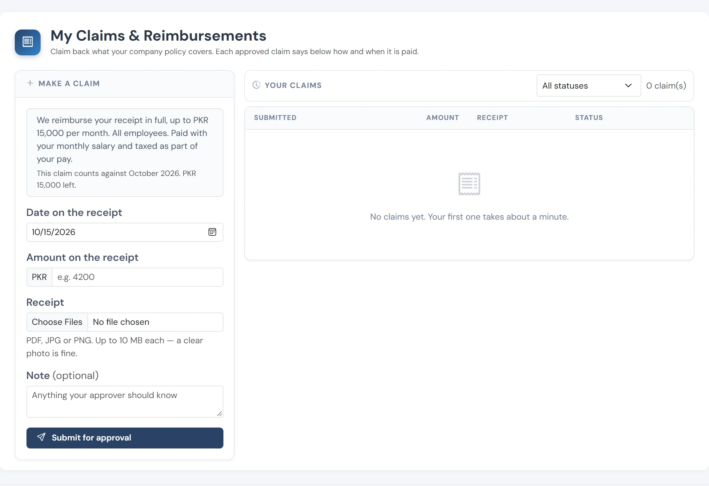 An employee’s own claims page
