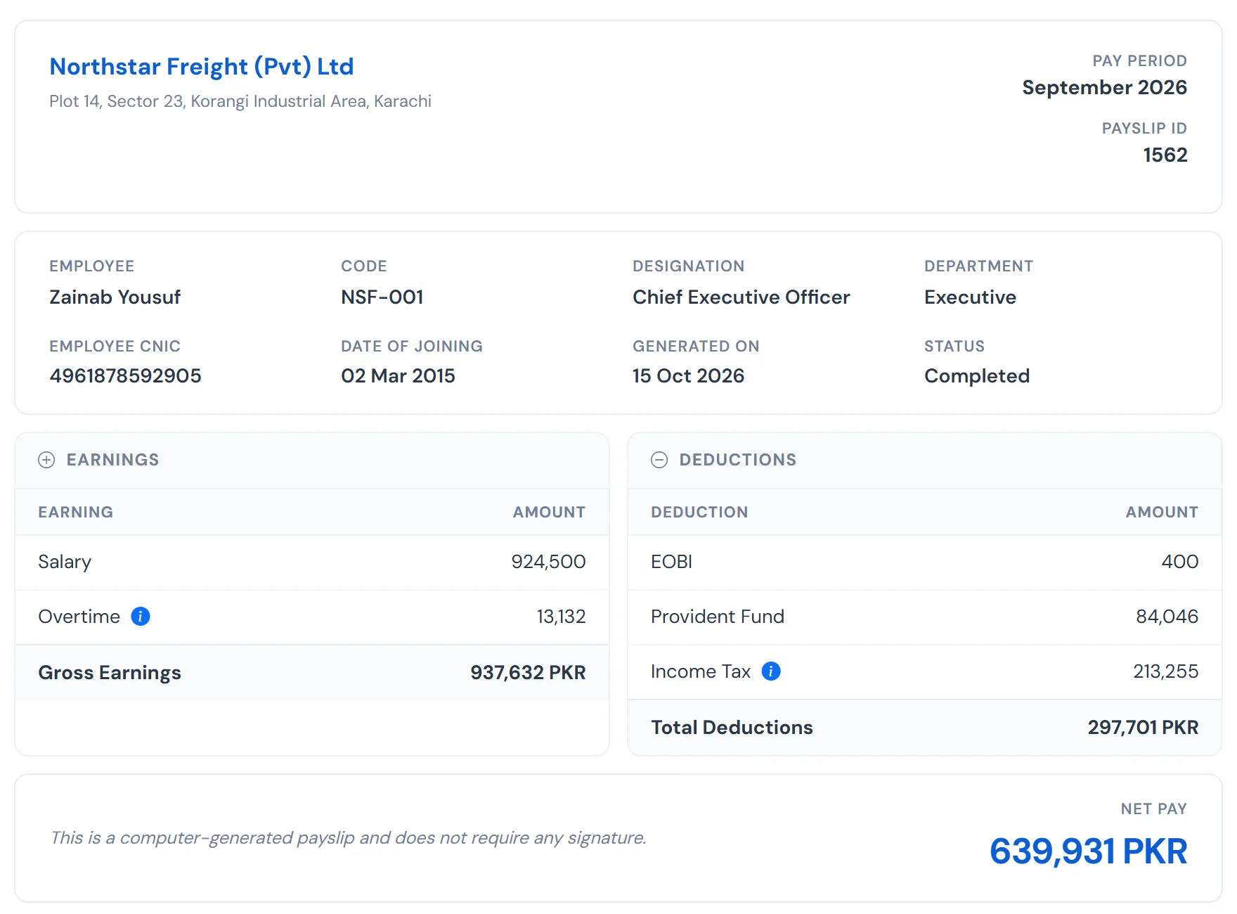 A published September payslip